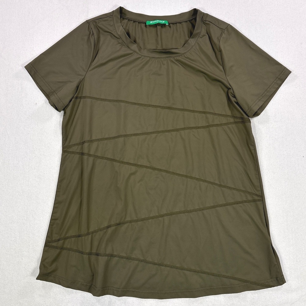 Kimmery Womens XL Olive Green Diagonal Seam Short Sleeve Activewear Tee Top